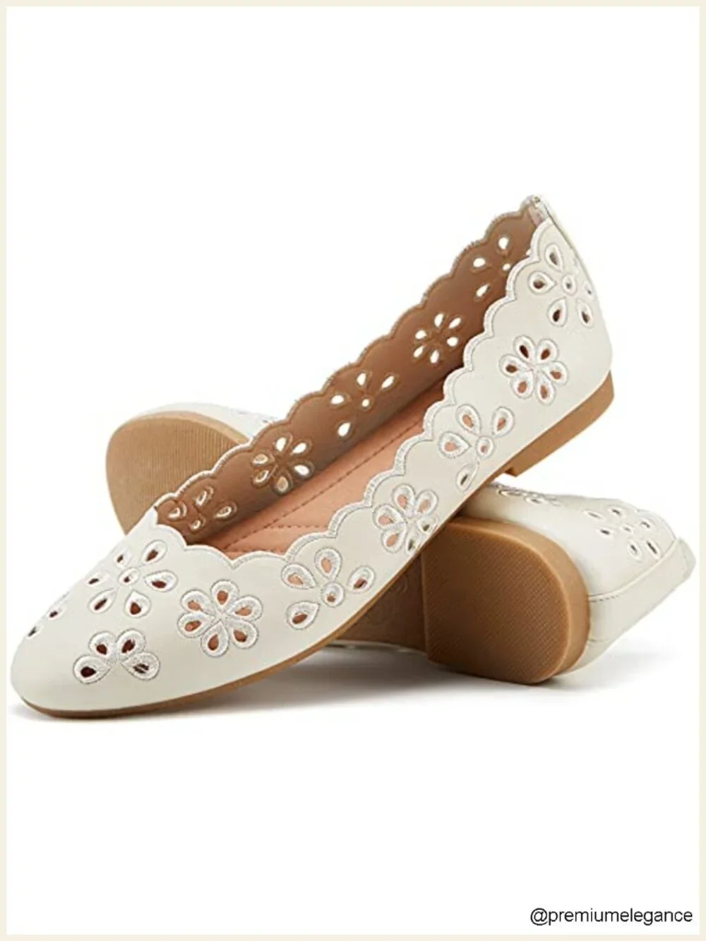 PU Leather Ballet Flats with Breathable Eyelets, Memory Foam Insole, Round Toe